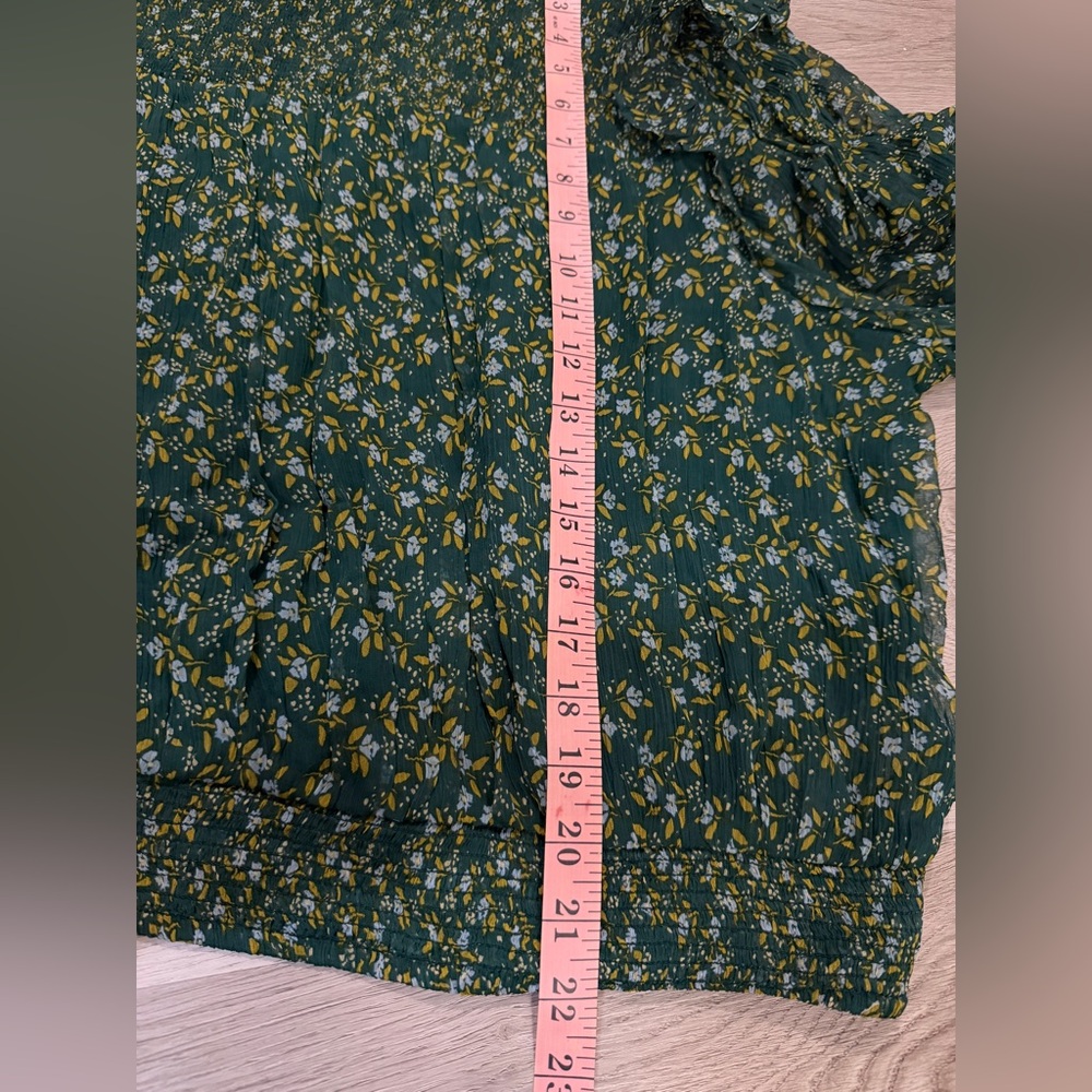 Free People Dark Green Floral Sheer Long-Sleeve Blouse - Picture 11 of 11